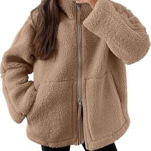 Oversized fleece zip‑up jacket