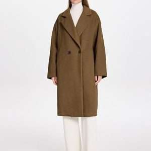 Wool‑blend mid‑length peacoat (neutral colors)